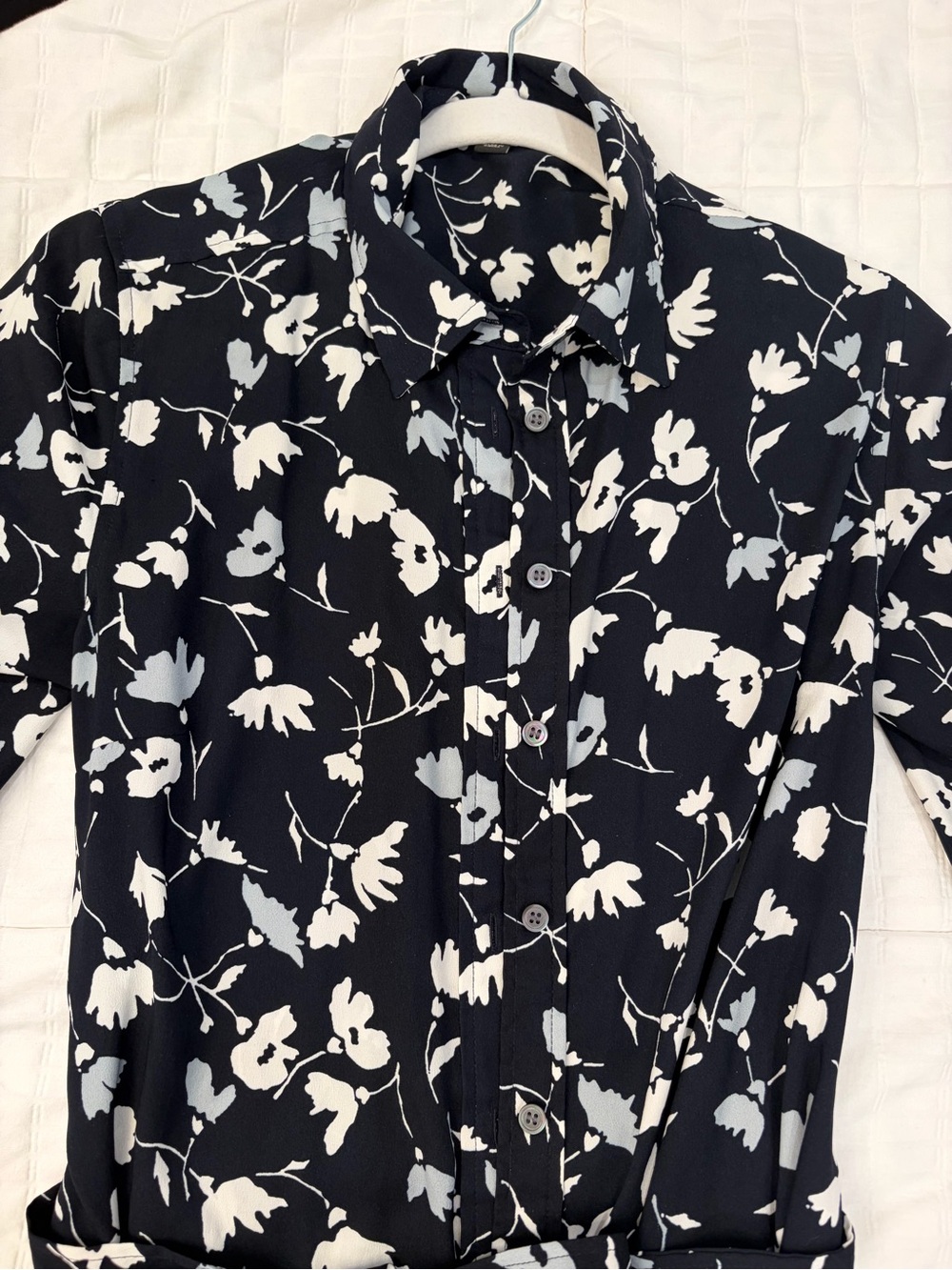 Ann Taylor Black Button-Down Shirt with White Floral Print